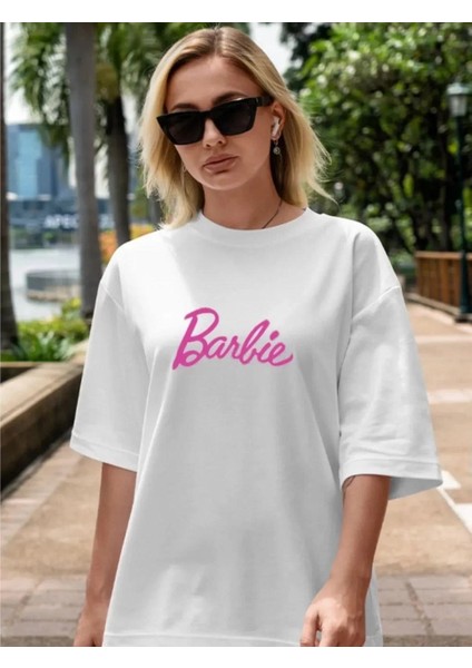 Özel Marka Kadın Baskılı Oversize T-Shirt - Beyaz