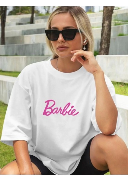 Özel Marka Kadın Baskılı Oversize T-Shirt - Beyaz