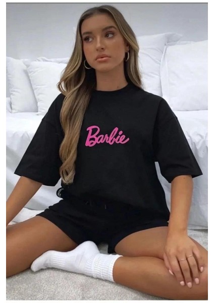 Özel Marka Kadın Baskılı Oversize T-Shirt - Siyah
