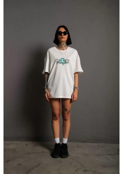 Özel Marka Kadın Sırt Baskılı T-Shirt - Beyaz