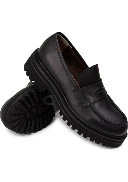 Deri Siyah Kadın Loafer Ayakkabı - 01903ZSYHE01 modelleri