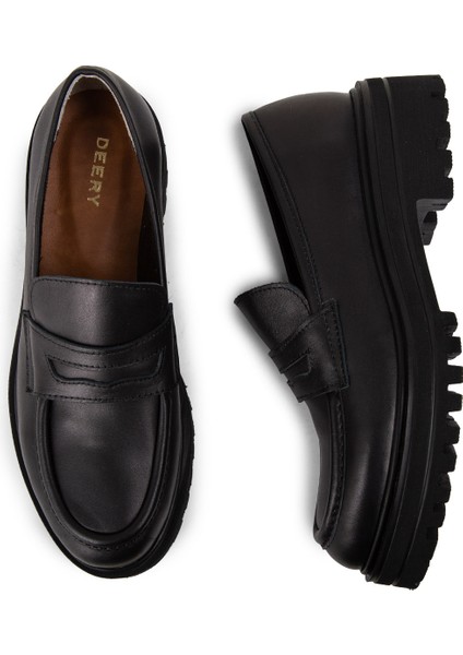 Deri Siyah Kadın Loafer Ayakkabı - 01903ZSYHE01 fırsatları