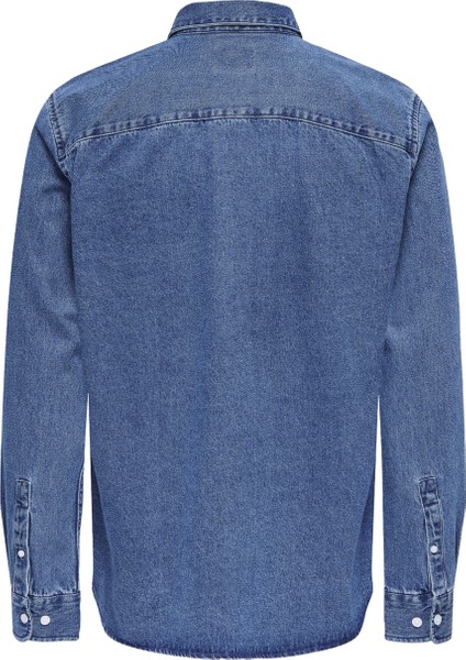 Rahat Koyu Mavi Erkek Denim Gömlek Onsbenny Reg Chambray Ls Shırt