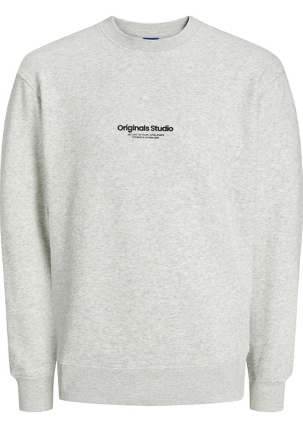 Jack & Jones Bisiklet Yaka Beyaz Melanj Erkek Sweatshırt Jorvesterbro Sweat Crew Neck Noos