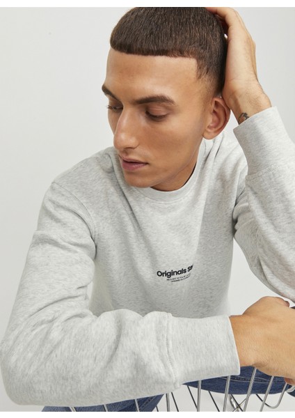 Jack & Jones Bisiklet Yaka Beyaz Melanj Erkek Sweatshırt Jorvesterbro Sweat Crew Neck Noos