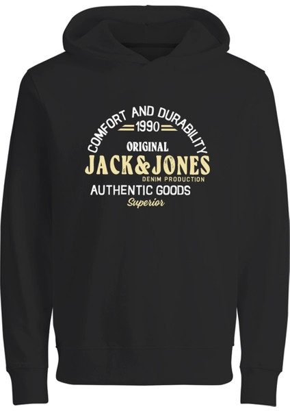 Baskılı Erkek Çocuk Siyah Sweatshırt Jjmınds Sweat Hood Jnr