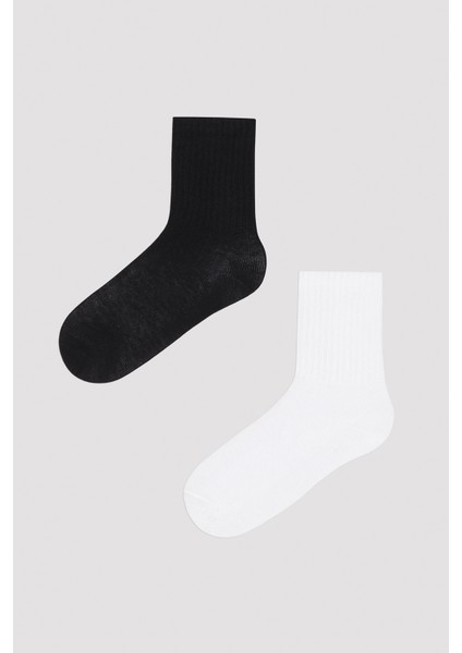 Unisex Siyah Beyaz 2 li Tenis Soket Çorap
