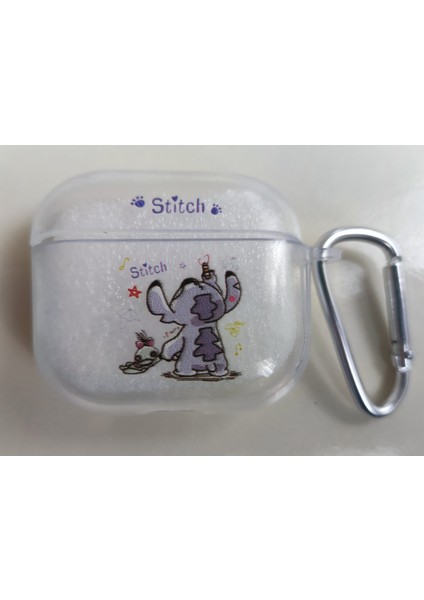 Apple Aiirpods 3. Nesil Uyumlu Stitch Baskı Şeffaf Silikon Kulaklık Kılıfı