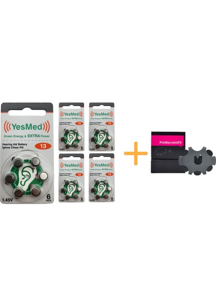 Extra Power 13 Numara Işitme Cihazı Pili (5 Paket x 6 Adet = 30 Adet Pil ) + Hediye Prowax Minifit Filtre