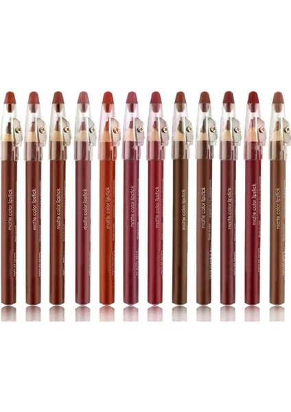 Dudak Kalemi Kalın 12'li Set Kalemtraşlı Matte Color Lipstick Jumbo