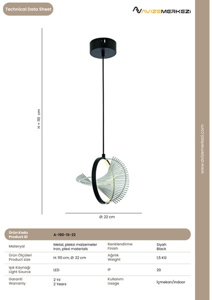 22 cm LED Avize A-190-1S-22