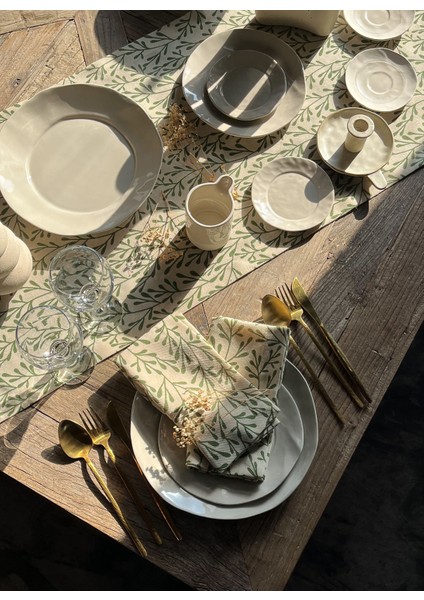 Krem Yaprak Desenli Peçete