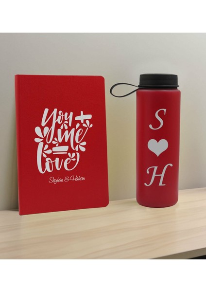 Sevgiliye Özel Isimli Kırmızı Defter ve Cam Matara Hediye Seti-11, Sevgiliye Hediye, Sevgililer Günü, Yeni iş hediyesi