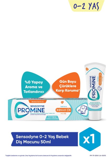 Promine 0-2 Yaş Bebekler İçin Yapay Aroma&tatlandırıcı İçermeyen Şekersiz Diş Macunu 50 ml