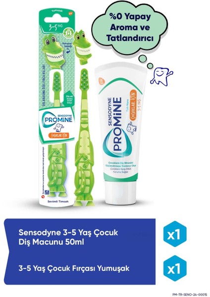 Promine 3-5 Yaş Çürüklere Karşı Koruyan Çocuk Diş Macunu 50 ml+TIMSAHLI Yumuşak Diş Fırçası