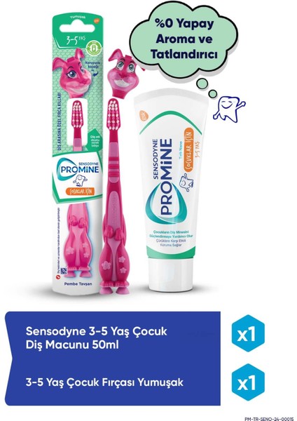 Promine 3-5 Yaş Çürüklere Karşı Koruyan Çocuk Diş Macunu 50 ml+TAVŞANLI Yumuşak Diş Fırçası