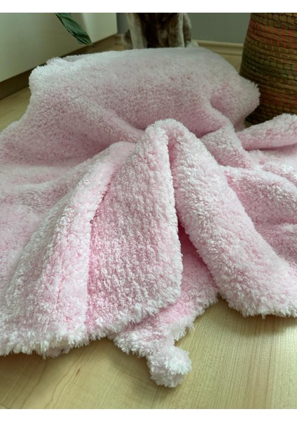 El Örgüsü Ponpon Detaylı Kalın Peluş Bebek Triko Battaniye 85*95 cm modelleri