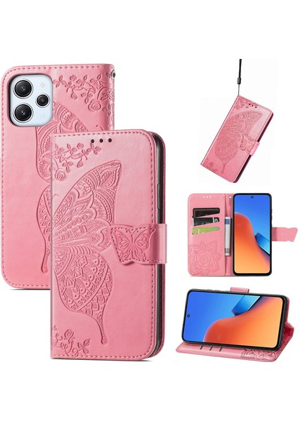 Xiaomi Redmi 12 Kelebek Kanatları Narin Çiçekler Darbeye Deri Telefon Kılıfı (Yurt Dışından)