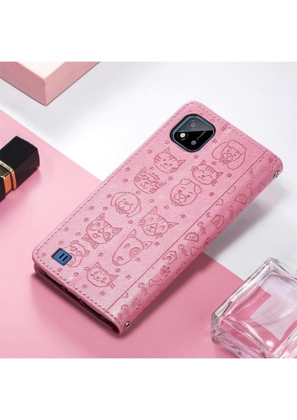 Realme C20 Için Deri Kısa Kayış Karikatür Hayvanlar Darbeye Telefon Kılıfı (Yurt Dışından)