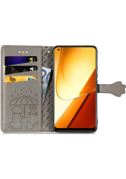Realme 11 Için Deri Kısa Kayış Karikatür Hayvanlar Çevirin Telefon Kılıfı (Yurt Dışından)
