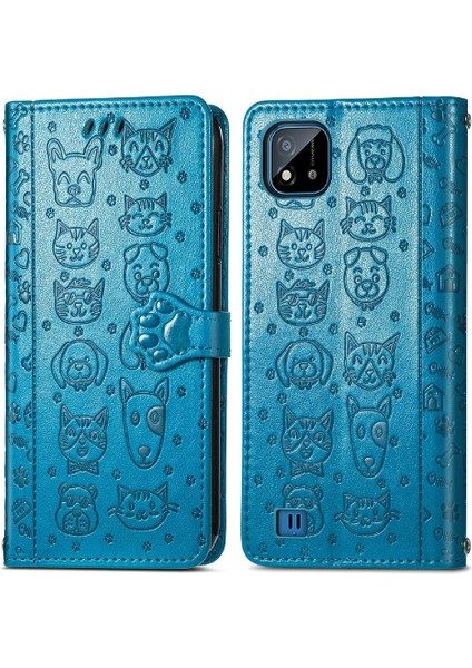 Realme C20 Için Deri Kısa Kayış Karikatür Hayvanlar Darbeye Telefon Kılıfı (Yurt Dışından)