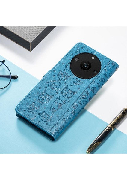 Realme 11 Için Deri Kısa Kayış Karikatür Hayvanlar Çevirin Telefon Kılıfı (Yurt Dışından)