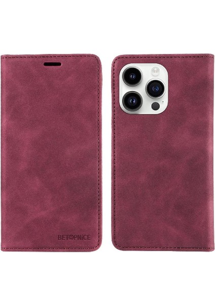 Iphone 14 Için Pro Koruyucu Pu Deri Folio Cüzdan Manyetik Telefon Kılıfı (Yurt Dışından)