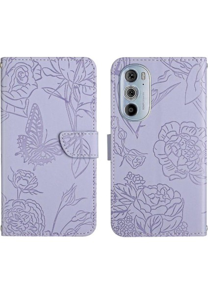 Motorola Kenar 30 Pro Çiçekler ve Bilek Kayışı Pu ile Kelebekler Için Telefon Kılıfı (Yurt Dışından)