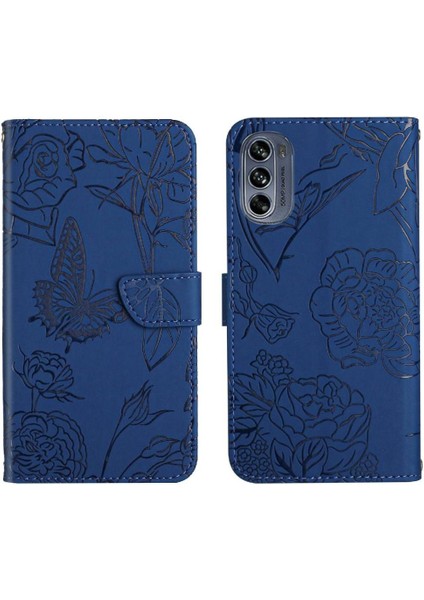 Motorola Moto G62 5g Bilek Kayışı Çiçekler ve Kelebekler Pu ile Telefon Kılıfı (Yurt Dışından)