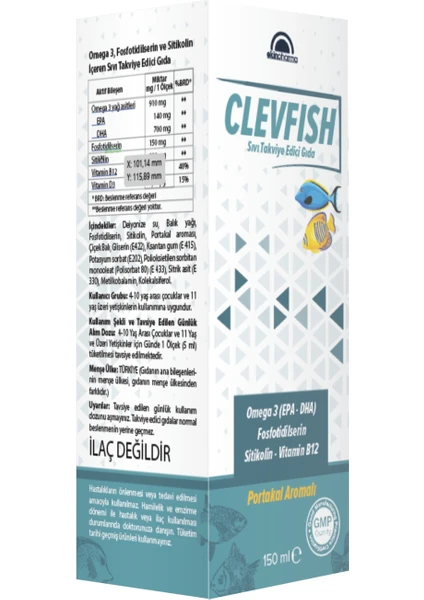 Clevfish Omega 3 Fosfotilidiseril Sitikolin B12 Şurup 150 Ml