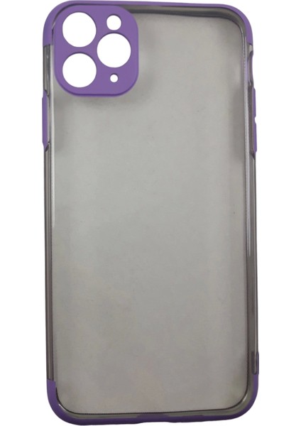 iPhone 11 Pro Max Kılıf Şeffaf Silikon Kenarı Mor