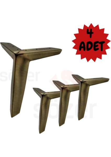 (4 Adet) 15CM Modern Antik Sarı %100 Metal Mobilya, Dolap, Koltuk, Tv Ünitesi Ayakları