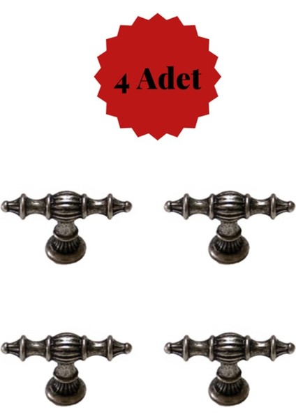 4'lü Şehzade Antik Gümüş Tekli Düğme Mobilya Mutfak Banyo Çekmece Kulp