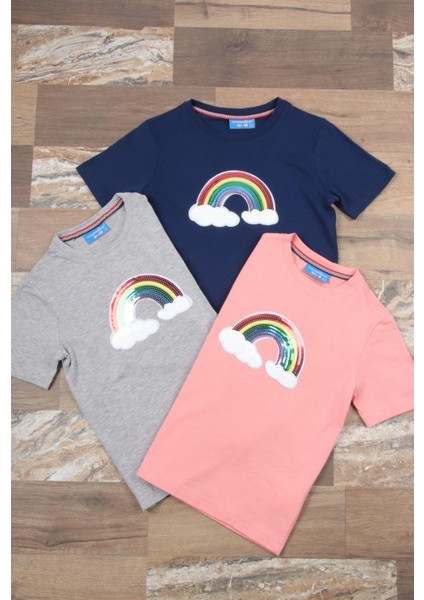 Pul Payet Gökkuşağı Desenli Çocuk T-Shirt (C22-90600)