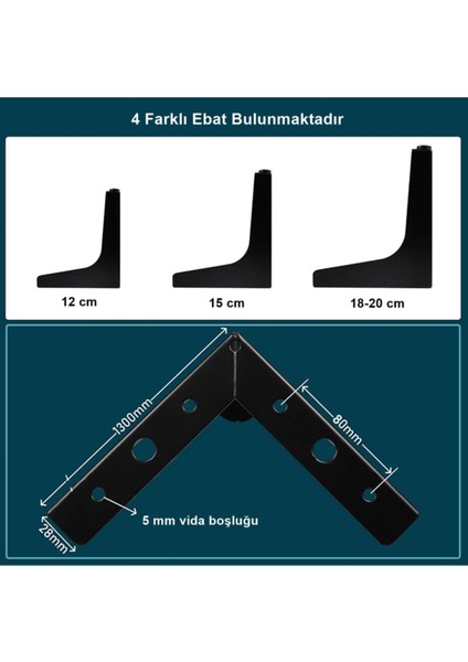 12 cm Modern Model Siyah Metal Mobilya, Dolap, Koltuk, Tv Ünitesi Ayakları (4 Adet)-Robot Süpürge