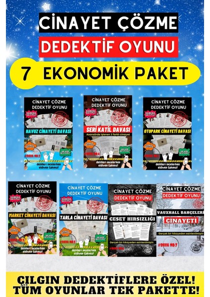 7'li Paket Cinayet Çözme - Ekonomik Paket Dedektif Oyunu - Çözülmeyen Davalar - Katil Kim Oyunu