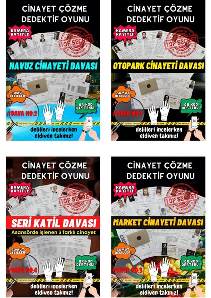 7'li Paket Cinayet Çözme - Ekonomik Paket Dedektif Oyunu - Çözülmeyen Davalar - Katil Kim Oyunu