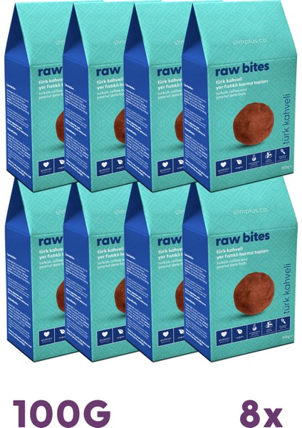 8 Paket Türk Kahveli Glutensiz Vegan Yerfıstıklı Hurma Topları Raw Bites 100G