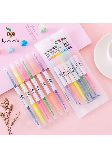 6 Parça Lytwtw'nin Kore Çift Yazma Yaratıcılığı 6 Renkli Sevimli Sanat Marker Graffiti Fosforlu Kalemler (Yurt Dışından)