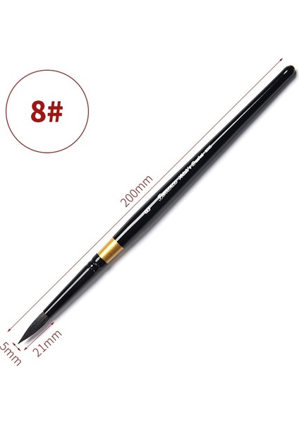 No.8 Stili Profesyonel Siyah Saplı Sincap Saç Yuvarlak Fırça Seti Boyama Sanatsal Için Fırçalar Suluboya Guaj Yıkama Paspas (Yurt Dışından)