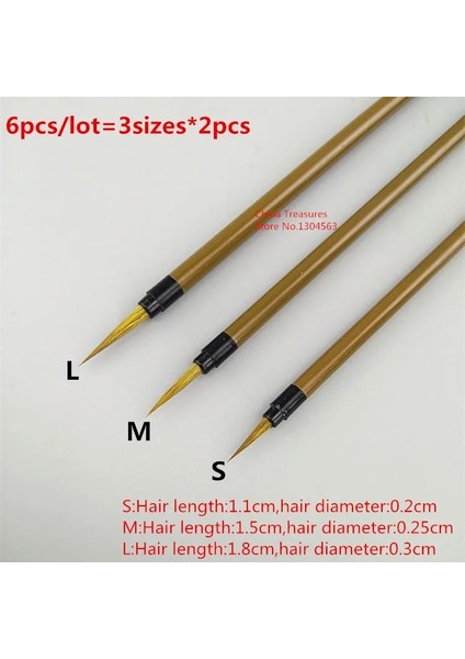 6pcslot = 3sizes * 2pcs, Çin Boyama Hattı Fırçası Gou Xian Gongbi Mao Bi (Yurt Dışından)