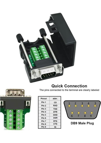 TLS Robotik Db9 RS232/485 9 Pinli Erkek Vidalı Konnektöre Dönüştürme Kartı (Kutu ve Vida Ile)