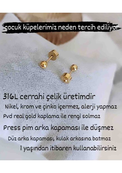 Atölye Eliz 316L Cerrahi Çelik Top Çocuk Küpesi