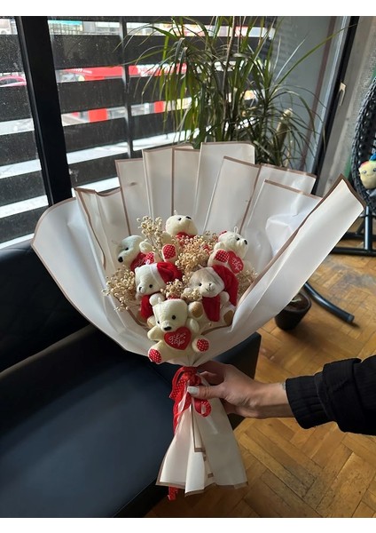 Ayıcık Çiçek Buketi 14 Şubat Sevgililer Günü Hediyesi Teddy Bear Ledli,kolye Hediyeli Sevimli Ponçik