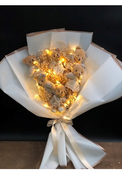 14 Şubat Sevgililer Günü Hediyesi Teddy Bear Ledli,kolye Hediyeli Sevimli Ponçik Ayıcık Çiçek Buketi
