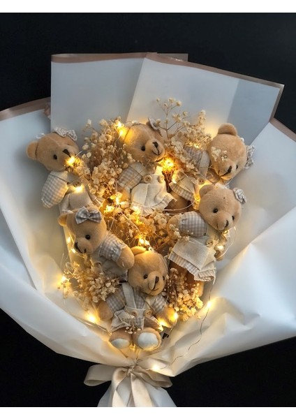 14 Şubat Sevgililer Günü Hediyesi Teddy Bear Ledli,kolye Hediyeli Sevimli Ponçik Ayıcık Çiçek Buketi
