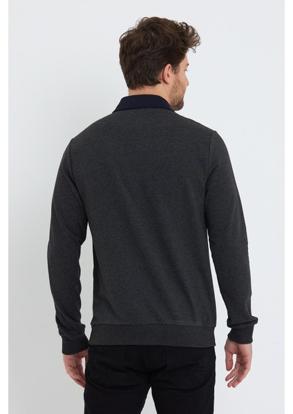 Erkek Polo Yaka 2 Iplik Sweatshirt Antrasit fırsatları