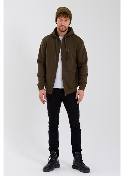 Erkek Kanguru Cep 3 Iplik Sweatshirt Haki fiyatları