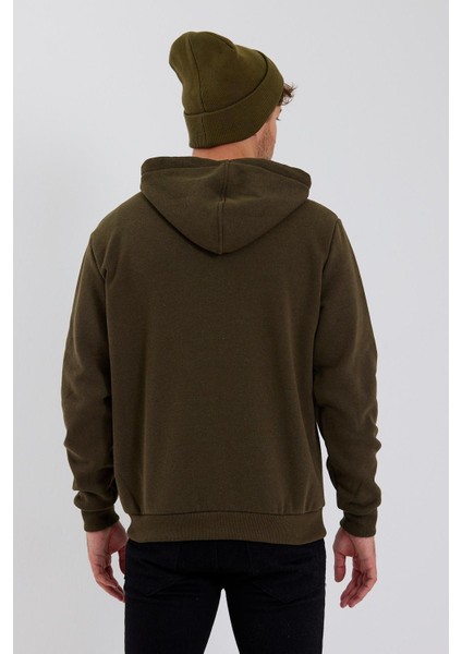 Erkek Kanguru Cep 3 Iplik Sweatshirt Haki indirimleri