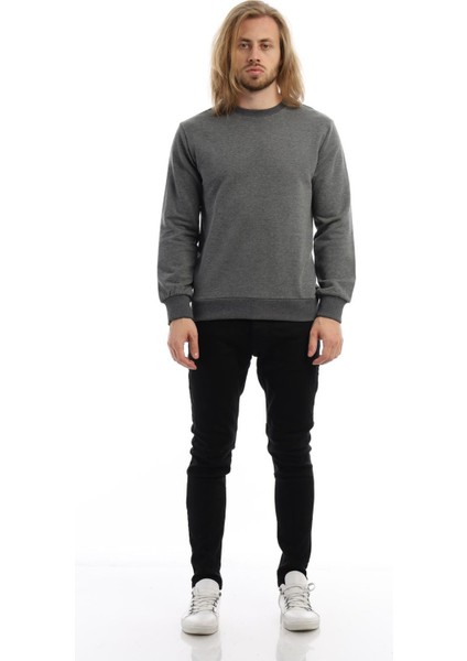 Erkek 3 İplik Pamuklu Regular Fit Basic Bisiklet Yaka Antrasit Sweatshirt fırsatları